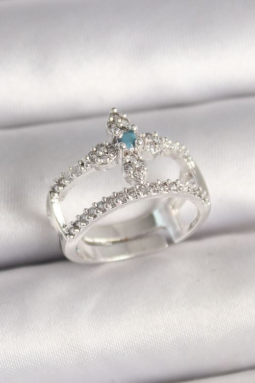 Pirinç Gümüş Renk Zirkon Taşlı Ayarlanabilir Model Kadın Yüzük