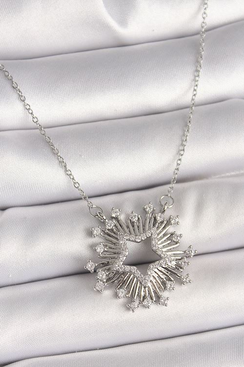 316L Çelik Gümüş Renk Zirkon Taşlı Yıldız Model Kadın Kolye