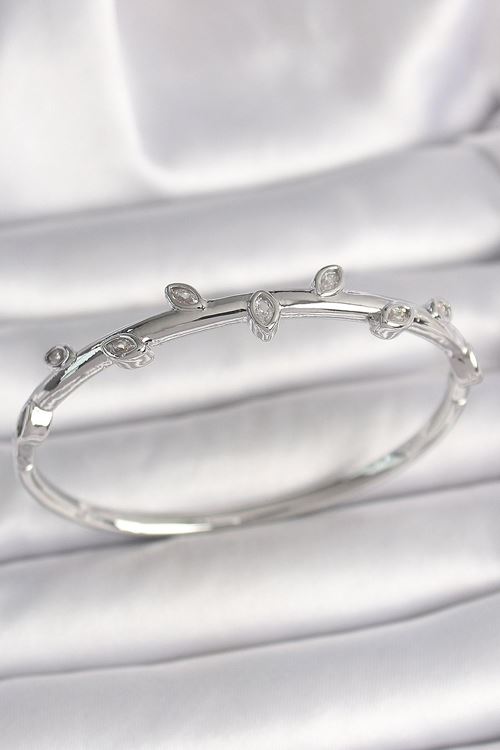 Pirinç Gümüş Renk Damla Zirkon Taşlı Kadın Kelepçe