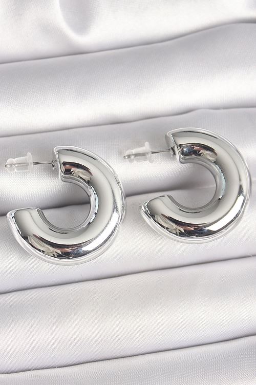 Pirinç Gümüş Renk Yarım Halka Model CCB Kadın Küpe