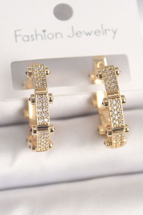 Pirinç Gold Renk Zirkon Taşlı Halka Model Kadın Küpe