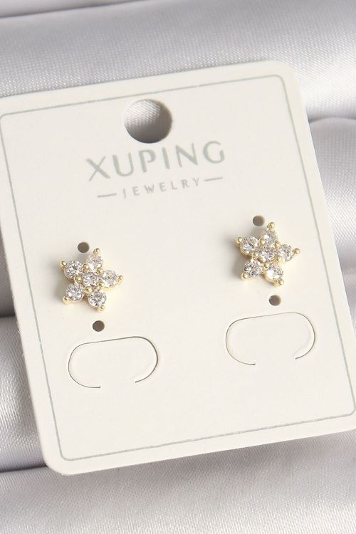 Pirinç Gold Renk Zirkon Taşlı Çiçek Model Xuping Kadın Küpe