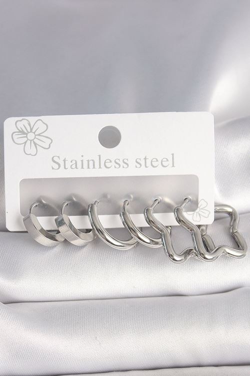 316L Çelik Gümüş Renk Yarım Halka Yıldız Model Kadın Küpe Seti