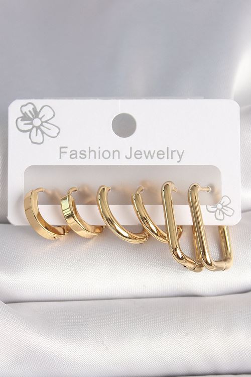 316L Çelik Gold Renk Kare Halka Model Kadın Küpe Seti