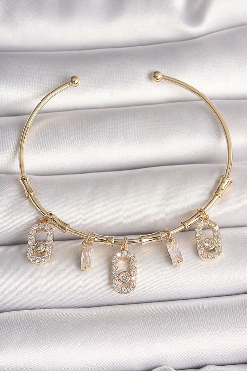 Pirinç Gold Renk Sallantı Zirkon Taşlı Messika Figür Charm Kadın Bileklik