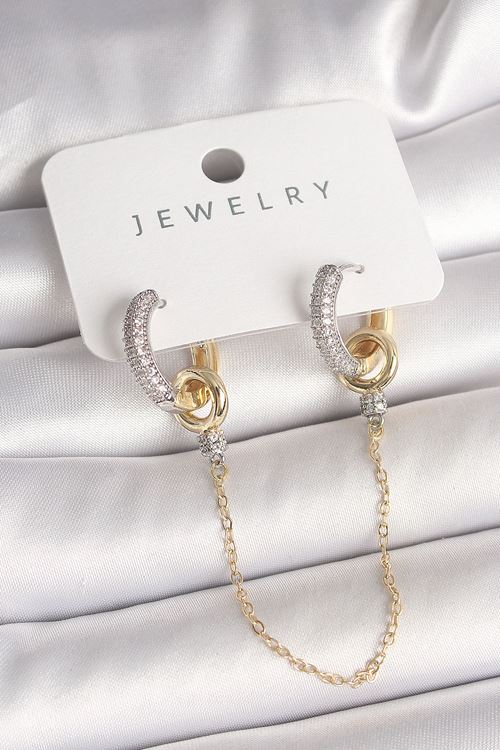 Pirinç Mix Renk Zirkon Taşlı Sallantı Zincir Model Kadın Küpe