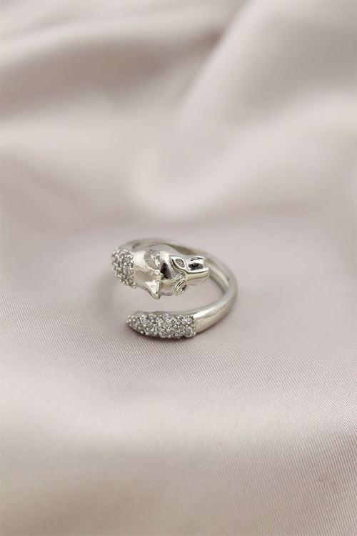 Gümüş Renkli Metal Kaplan Model Zirkon Taşlı Kadın Yüzük