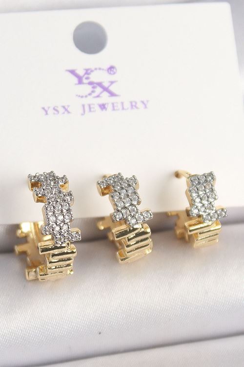 Pirinç Gold Renk Zirkon Taşlı Dorika Model 3'Lü Kadın Kombin Küpe