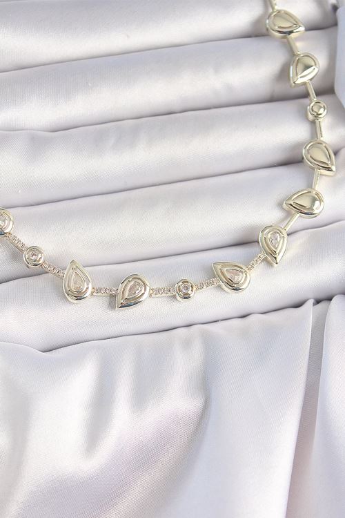 Pirinç Gold Renk Zirkon Taşlı Damla Model VIP Seri Exclusive Kadın Kolye