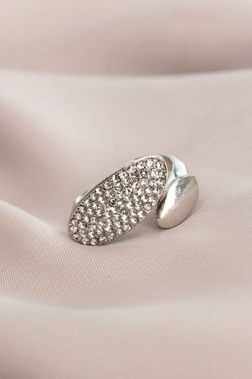 Ayarlanabilir Gümüş Renk Zirkon Taşlı Virgül Yüzük