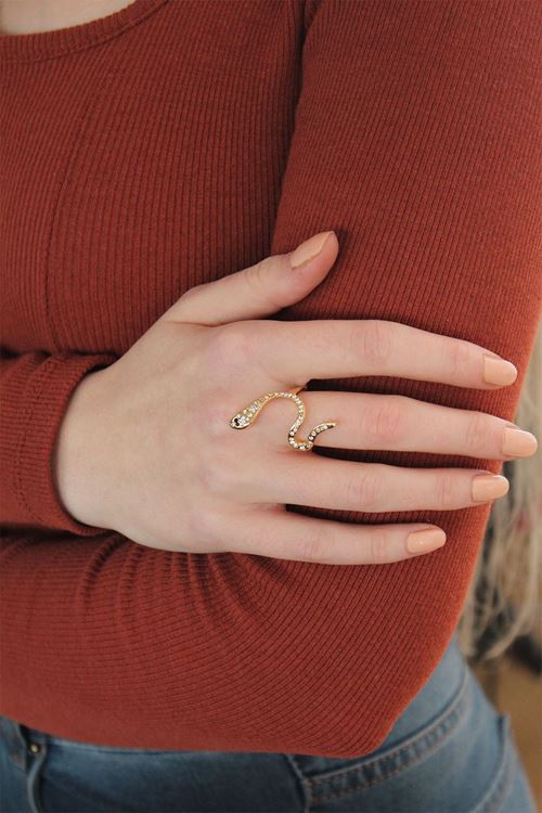 Ayarlanabilir Altın Renk Zirkon Taşlı Yılan Yüzük