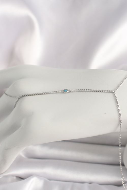 Pirinç Gümüş Renk Su Yolu Zirkon Taşlı Mavi Taş Detaylı Kadın Şahmeran