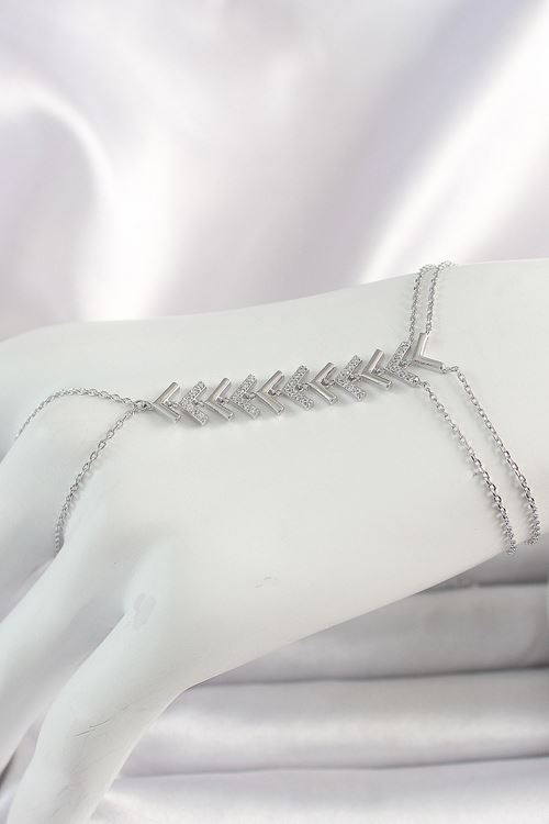 Pirinç Gümüş Renk Zirkon Taşlı V Model Kadın Şahmeran