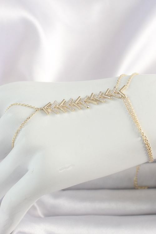 Pirinç Gold Renk Zirkon Taşlı V Model Kadın Şahmeran