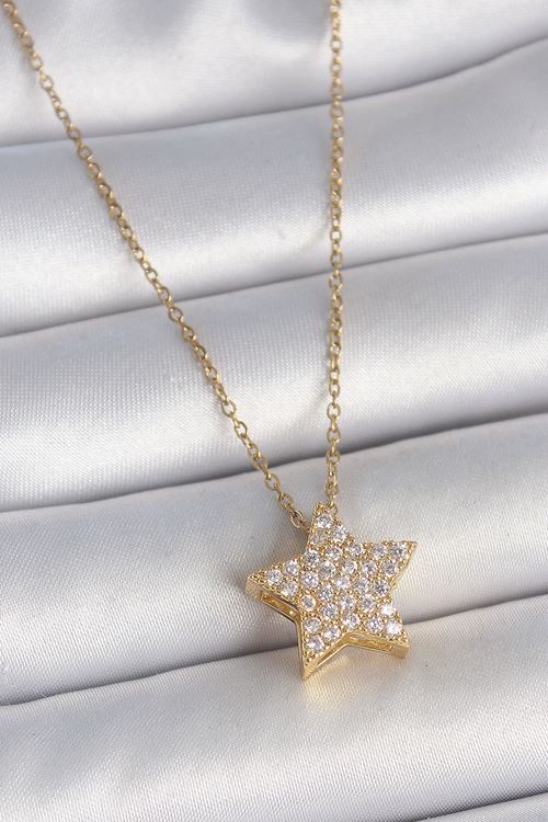316L Çelik Gold Renk Zincir Zirkon Taşlı Yıldız Model Kadın Kolye