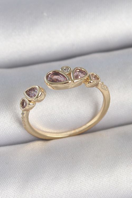 Pirinç Gold Renk Pembe Damla Zirkon Taşlı Ayarlanabilir Kadın Yüzük