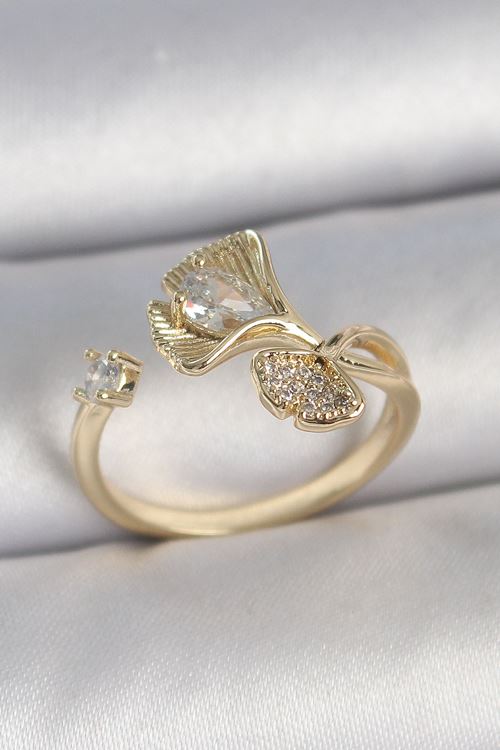 Pirinç Gold Renk Zirkon Taşlı Deniz Kabuğu Model Ayarlanabilir Kadın Yüzük