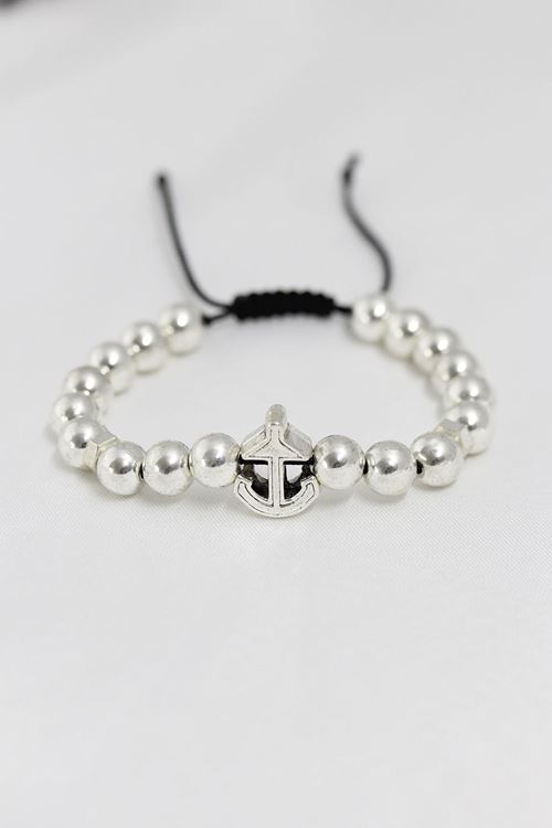 Gümüş Renk Çapa Figürlü Asansörlü Erkek Bileklik