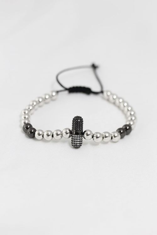 Füme Gümüş Renk Çelik Zirkon Objeli Asansörlü Bileklik