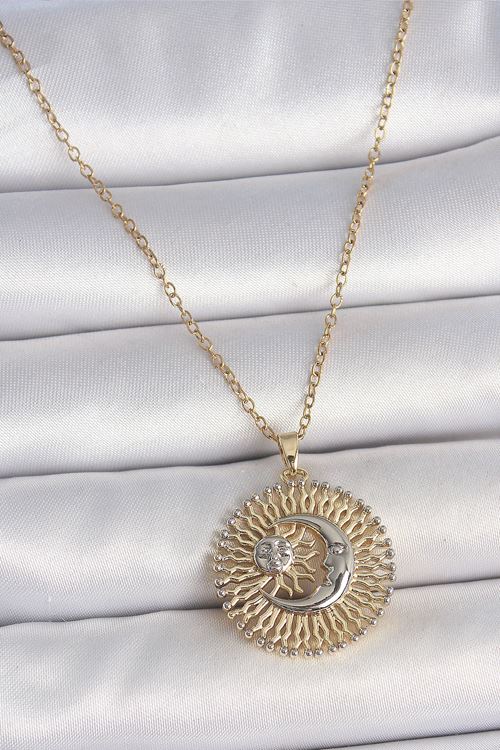 316L Çelik Gold Renk Mix Renk Ay Güneş Model Kadın Kolye