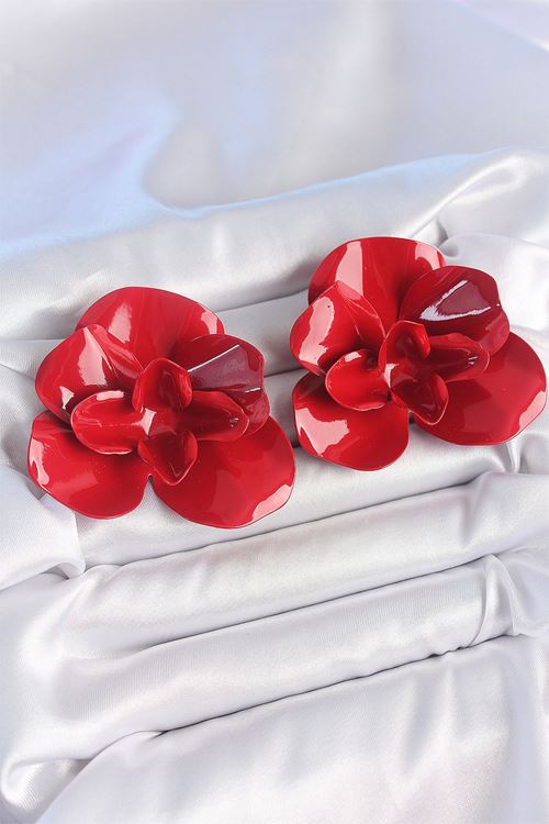 Pirinç Kırmızı Renk Gül Model Kadın Küpe
