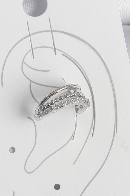 Pirinç Gümüş Renk Zirkon Taşlı 3'Lü Sıralı Kadın Kıkırdak Küpe