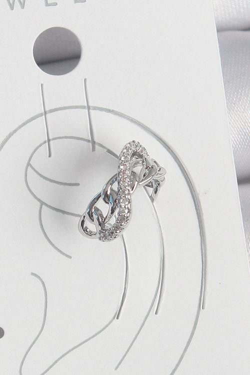 Pirinç Gümüş Renk Zirkon Taşlı Zincir Sonsuzluk Model Kadın Kıkırdak Küpe