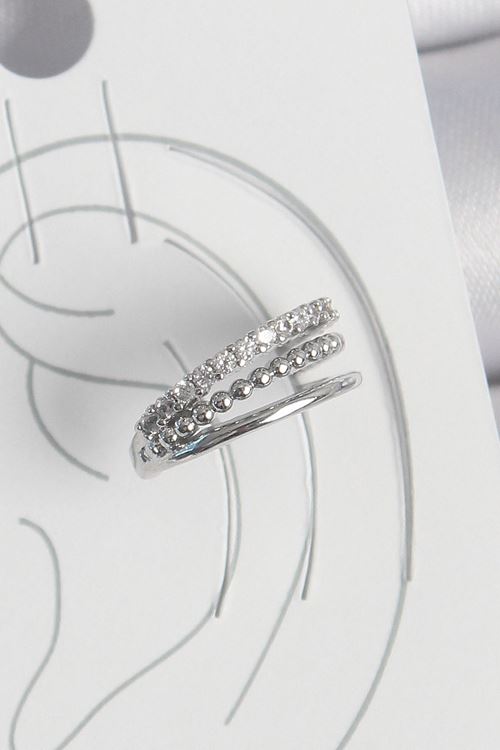 Pirinç Gümüş Renk Zirkon Taşlı 3'Lü Sıralı Model Kadın Kıkırdak Küpe