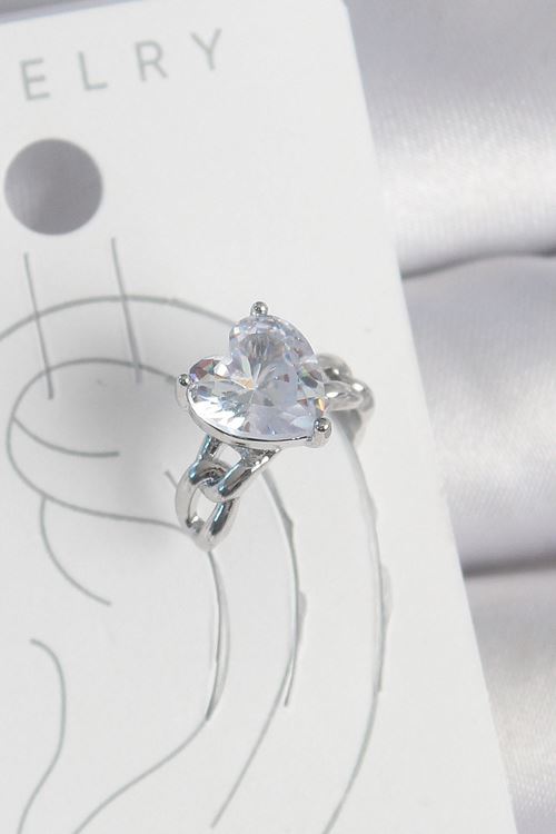 Pirinç Gümüş Renk Zirkon Taşlı Kalp Model Kadın Kıkırdak Küpe