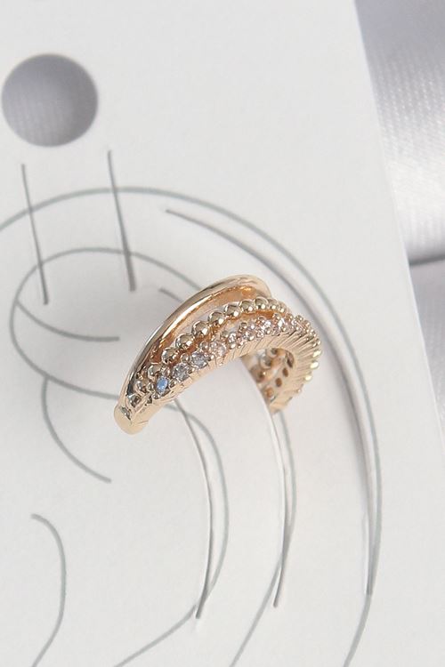 Pirinç Gold Renk Zirkon Taşlı 3'Lü Sıralı Model Kadın Kıkırdak Küpe