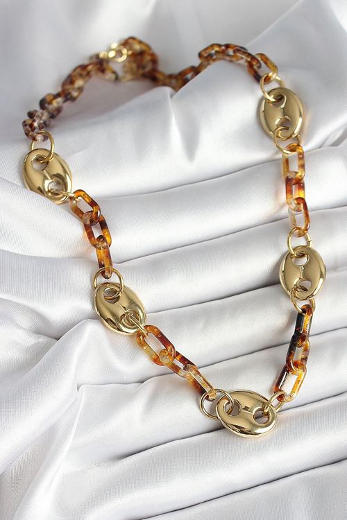 Leopar Desenli Mika Gold Renk Zincir Kadın Kolye