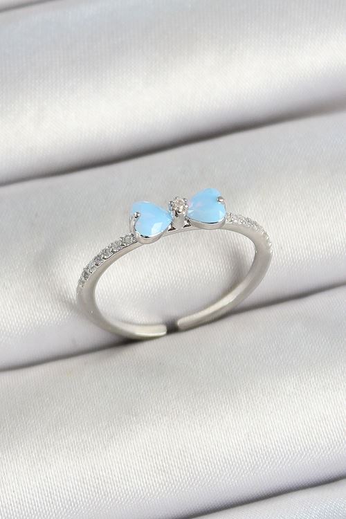 Pirinç Fiyonk Figürlü Zirkon Taşlı Gümüş Renk Ayarlanabilir Kadın Yüzük