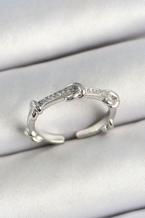 Pirinç Düğüm Figürlü Zirkon Taşlı Gümüş Renk Ayarlanabilir Kadın Yüzük