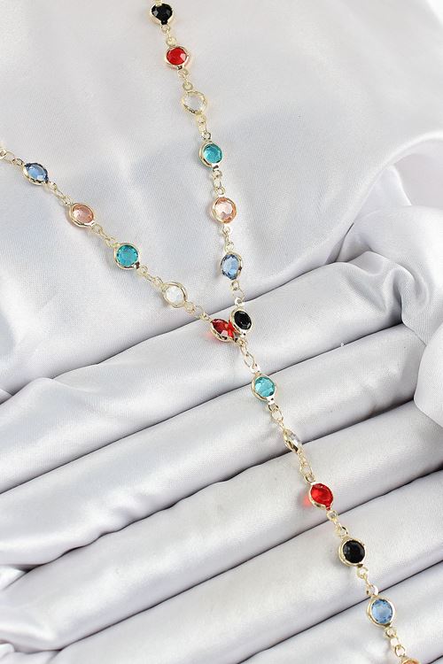 Pirinç Asorti Model Gold Renk Zirkon Taşlı Y Kolye