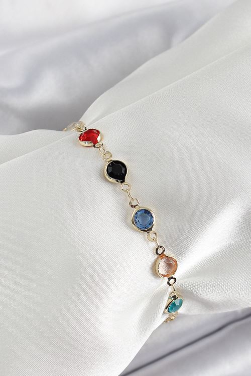 Pirinç Asorti Model Gold Renk Zirkon Taşlı Kadın Bileklik