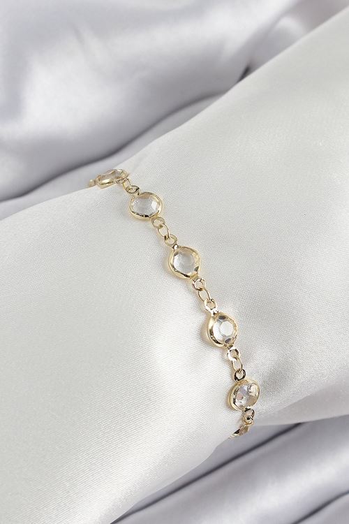 Pirinç Gold Renk Zirkon Taşlı Kadın Bileklik