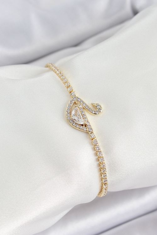 Pirinç Gold Renk Zirkon Taşlı Kuğu Model Kadın Bileklik