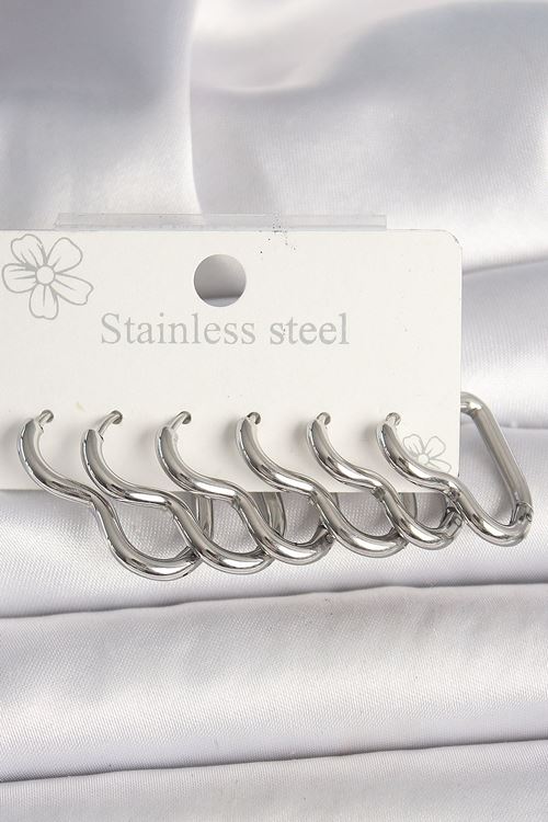 316L Çelik Gümüş Renk Kalp Model Kadın Küpe Seti