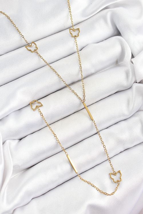 316L Çelik Kelebek Figürlü Y Model Gold Renk Kadın Kolye