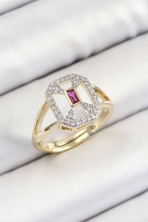 Pirinç Zirkon Taşlı Baget Model Gold Renk Kadın Yüzük