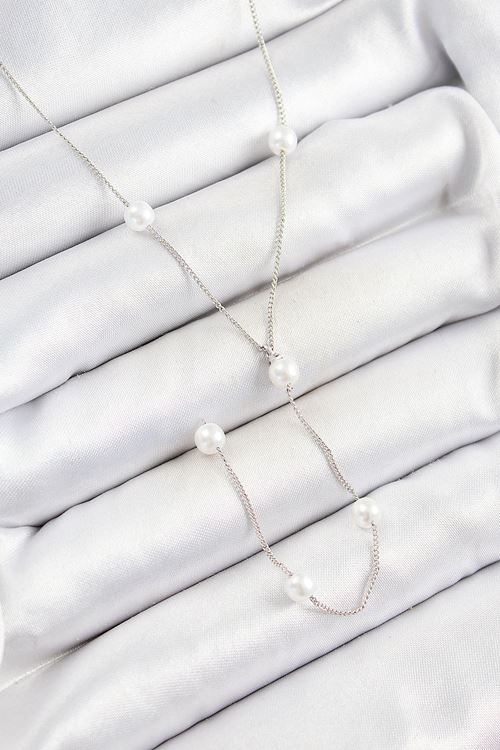 Pirinç İnci Figürlü Y Model Gümüş Renk Kadın Kolye