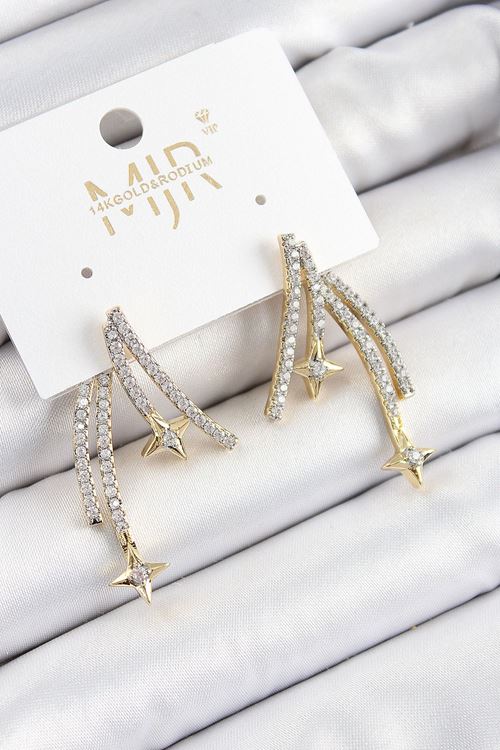 Pirinç Zirkon Taşlı Kayan Yıldız Model Gold Ve Gümüş Renk Kadın Küpe