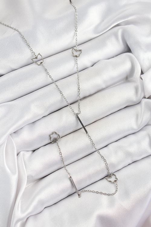 316L Çelik Kelebek Figürlü Y Model Gümüş Renk Kadın Kolye