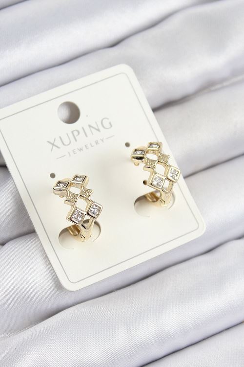 Xuping Zirkon Taşlı Baklava Model Gold Renk Kadın Küpe