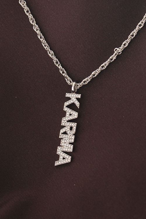 Gümüş Renkli Zirkon Taşlı Karma Yazılı Kolye