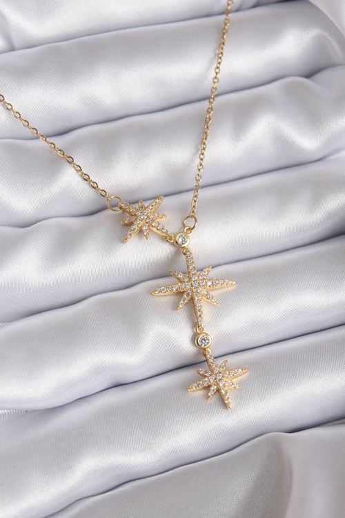 316L Çelik Zincir Gold Renk Zirkon Taşlı Kutup Yıldızı Model Kadın Kolye