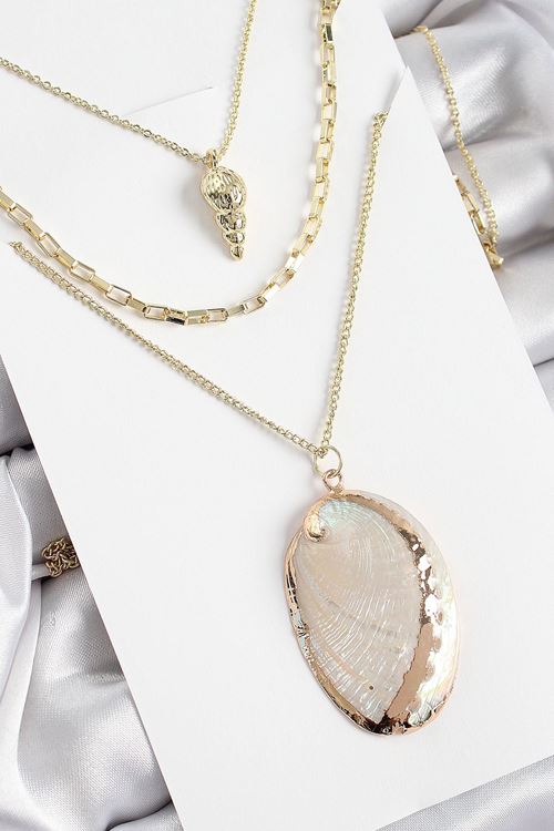 Pirinç Çoklu Zincirli İstiridye Model Gold Renk Kadın Kolye