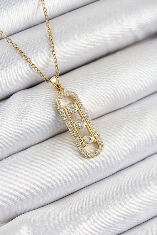 316L Çelik Zirkon Taşlı Messika Model Gold Renk Kadın Kolye