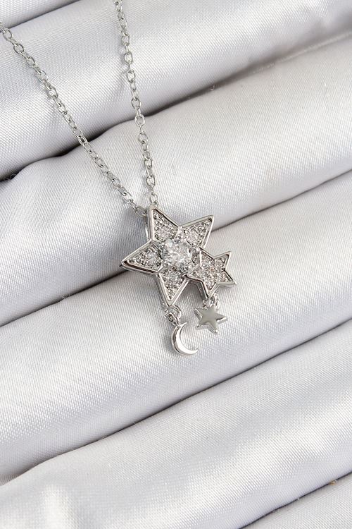 316L Çelik Zirkon Taşlı Sallantılı Yıldız Model Gümüş Renk Kadın Kolye