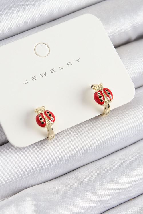 Pirinç Uğur Böceği Model Gold Renk Çocuk Küpe